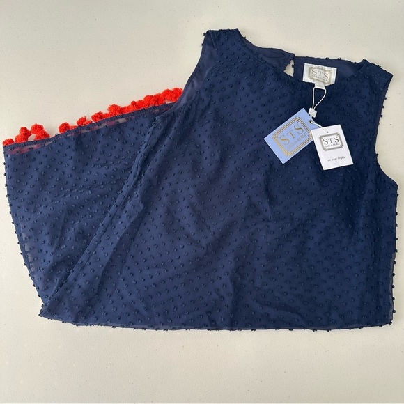 NWT Sail To Sable Swiss Dot Dress in Navy Silk Tassels - Picture 2 of 8